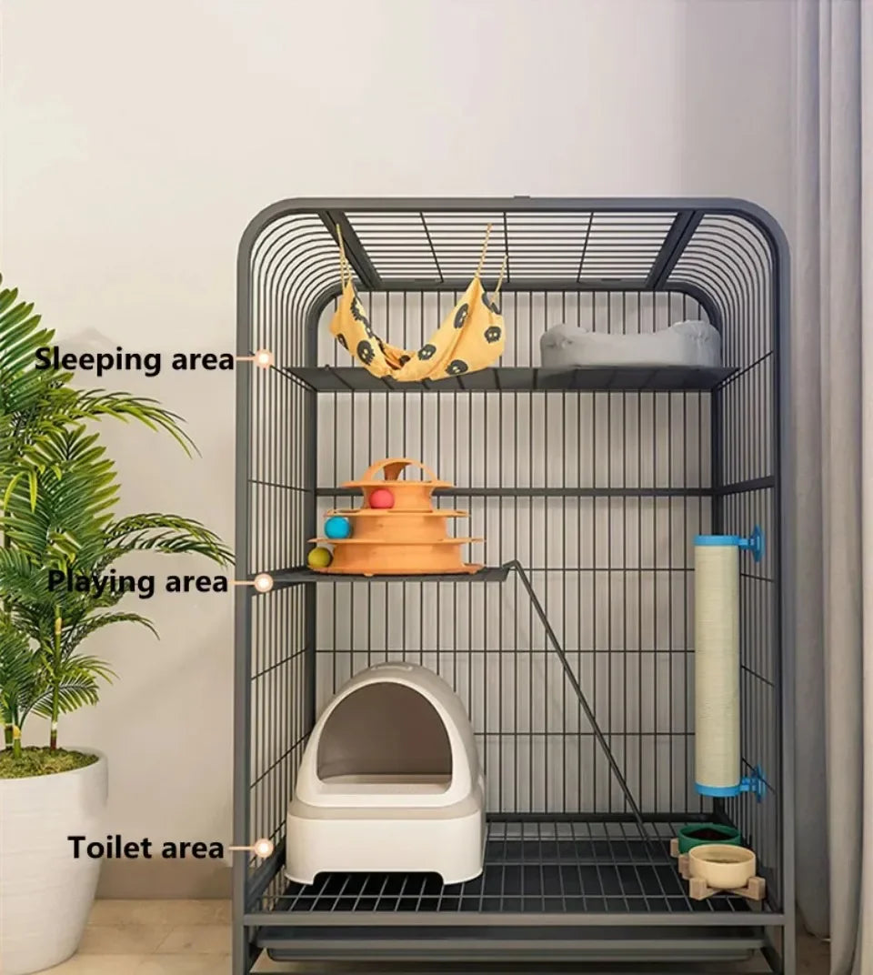 Iron Mesh Cat Cages Duplex Luxury Large Space Dogs House Metal Dog Crate with Door Double Layer Luxury Climbing Frame Pet Cage