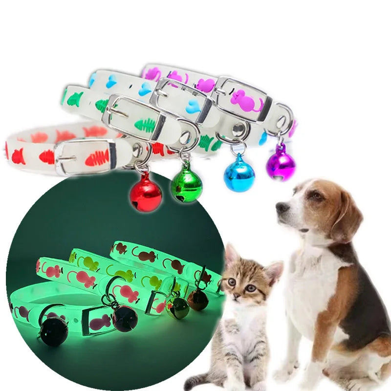 Luminous Cat Necklace Glowing Small Dog Collar Anti-Loss Fluorescent Silicone Bell Collar Neck Ring Pet Accessories
