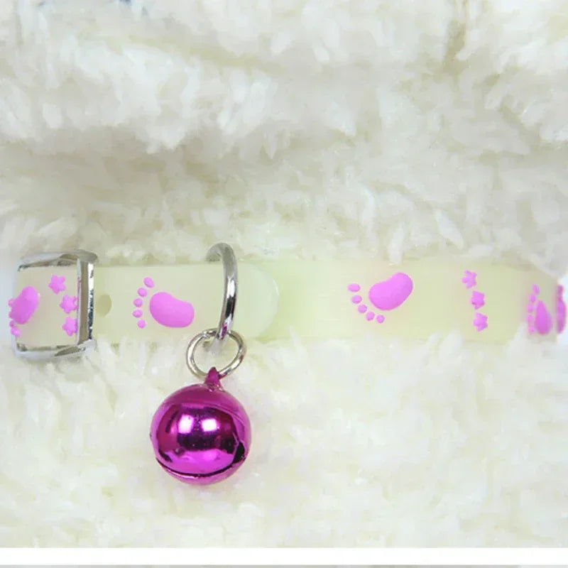 Luminous Cat Necklace Glowing Small Dog Collar Anti-Loss Fluorescent Silicone Bell Collar Neck Ring Pet  Accessories