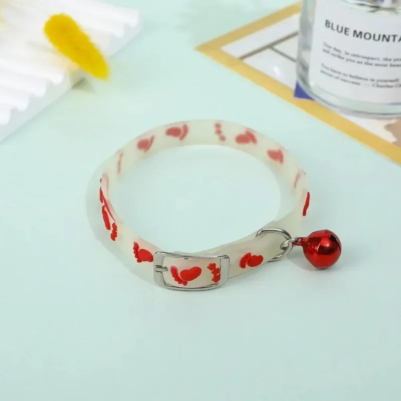 Luminous Cat Necklace Glowing Small Dog Collar Anti-Loss Fluorescent Silicone Bell Collar Neck Ring Pet  Accessories