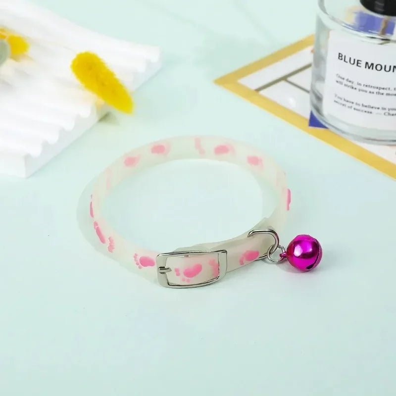 Luminous Cat Necklace Glowing Small Dog Collar Anti-Loss Fluorescent Silicone Bell Collar Neck Ring Pet  Accessories
