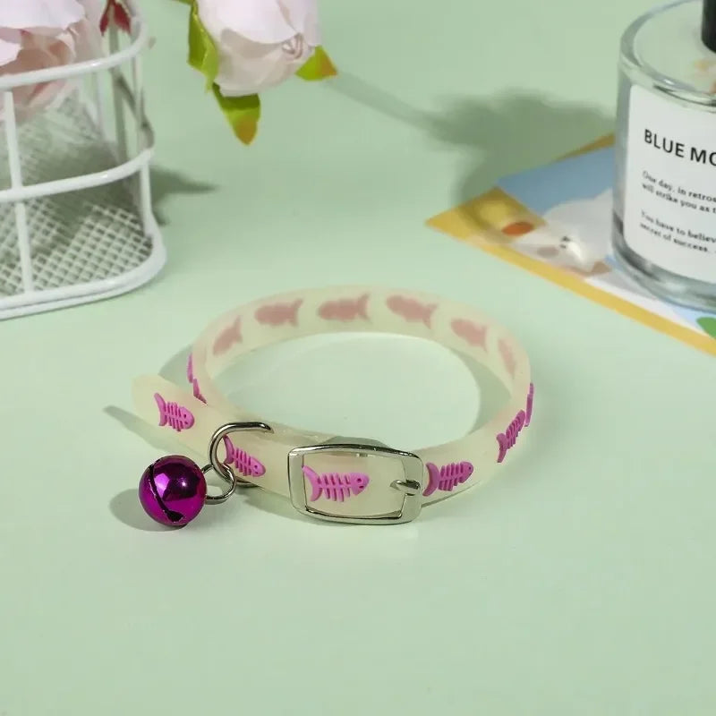 Luminous Cat Necklace Glowing Small Dog Collar Anti-Loss Fluorescent Silicone Bell Collar Neck Ring Pet  Accessories