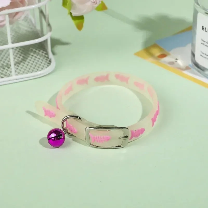 Luminous Cat Necklace Glowing Small Dog Collar Anti-Loss Fluorescent Silicone Bell Collar Neck Ring Pet  Accessories