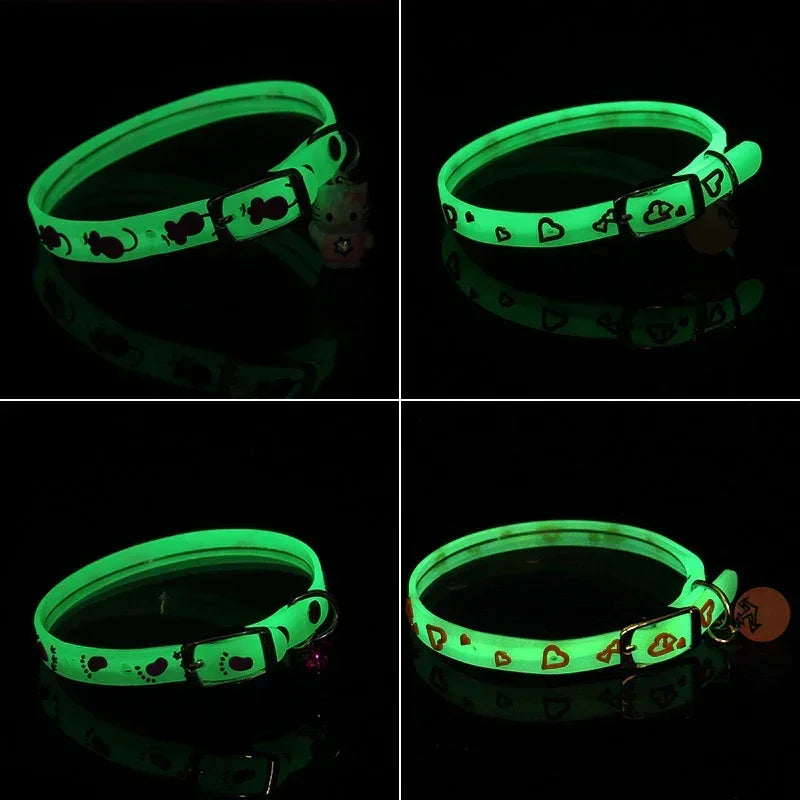 Luminous Cat Necklace Glowing Small Dog Collar Anti-Loss Fluorescent Silicone Bell Collar Neck Ring Pet  Accessories