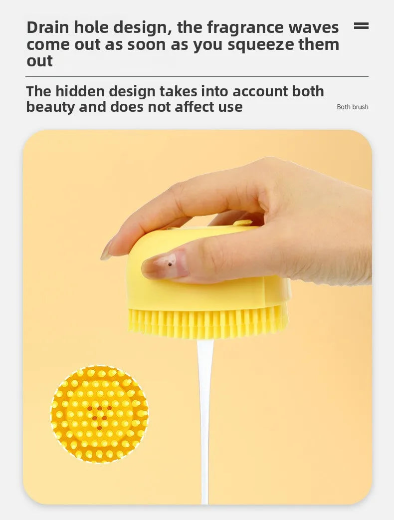 Dog Bathing Brush Pet Massage Brush Shampoo Dispenser Soft Silicone Brush Rubber Bristle for Dogs and Cats Shower Grooming Tool