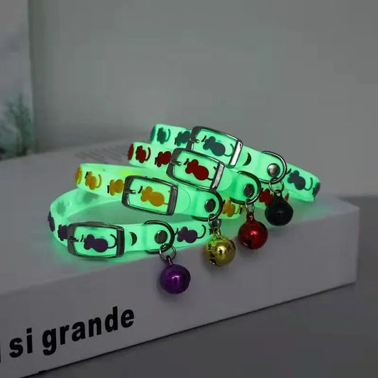 Luminous Cat Necklace Glowing Small Dog Collar Anti-Loss Fluorescent Silicone Bell Collar Neck Ring Pet  Accessories